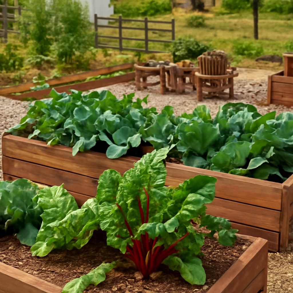 Spring garden plants and vegetable garden
